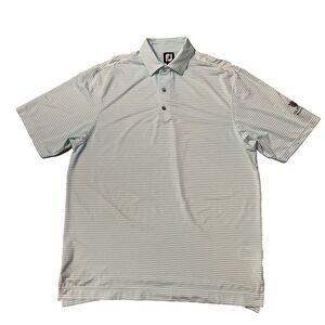 FootJoy Blue & White Striped Lisle‎ Feeder Stripe SS Golf Polo Men's Size Large